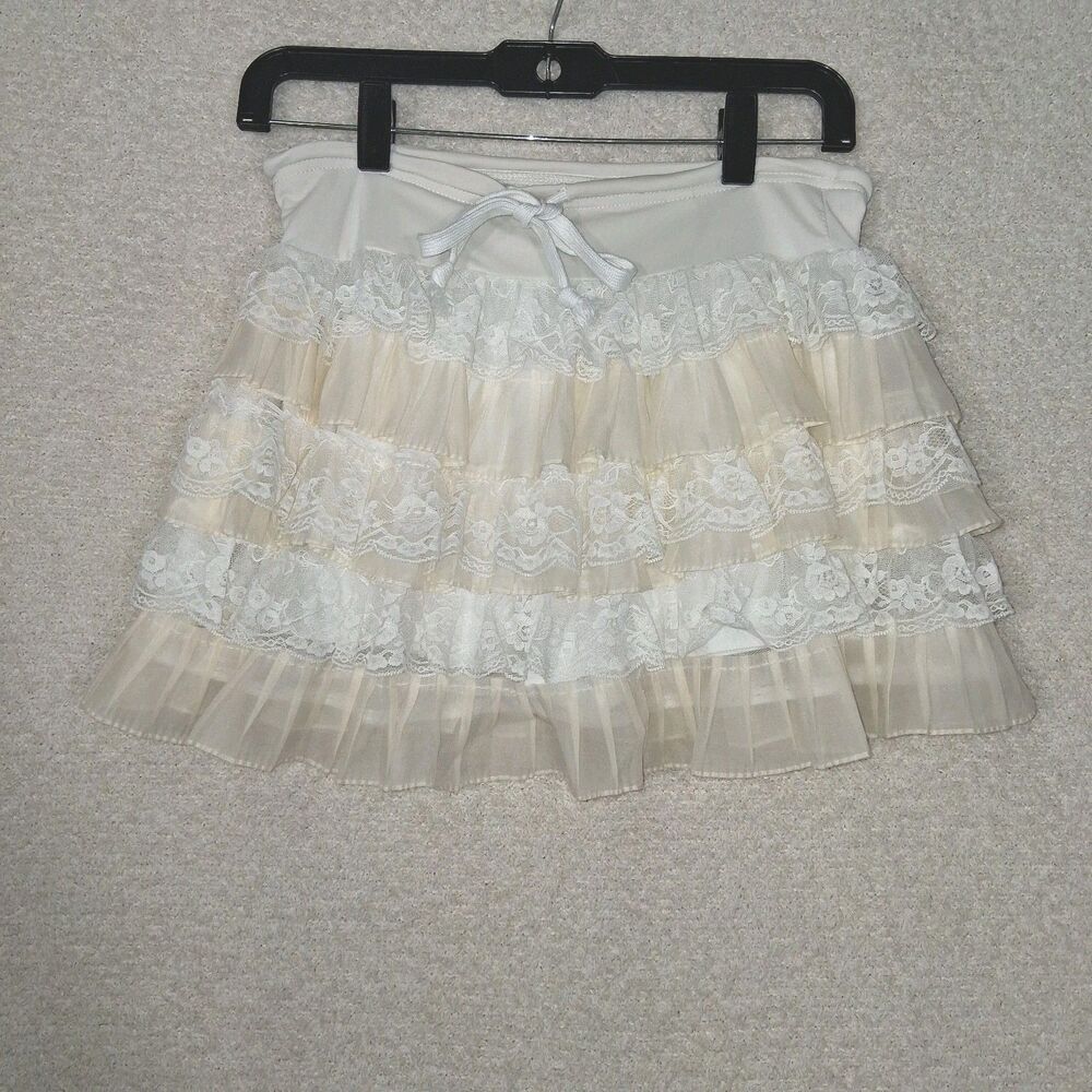 Lace Ruffle Tiered Mini Skirt Sz XS Layered Cupcake Fairy Whimsical Coquette